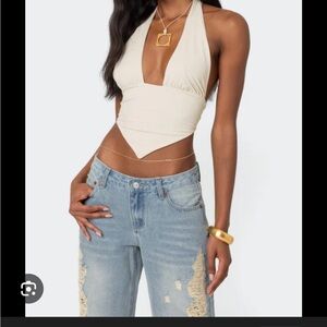 Edikted Cream Halter Bodysuit